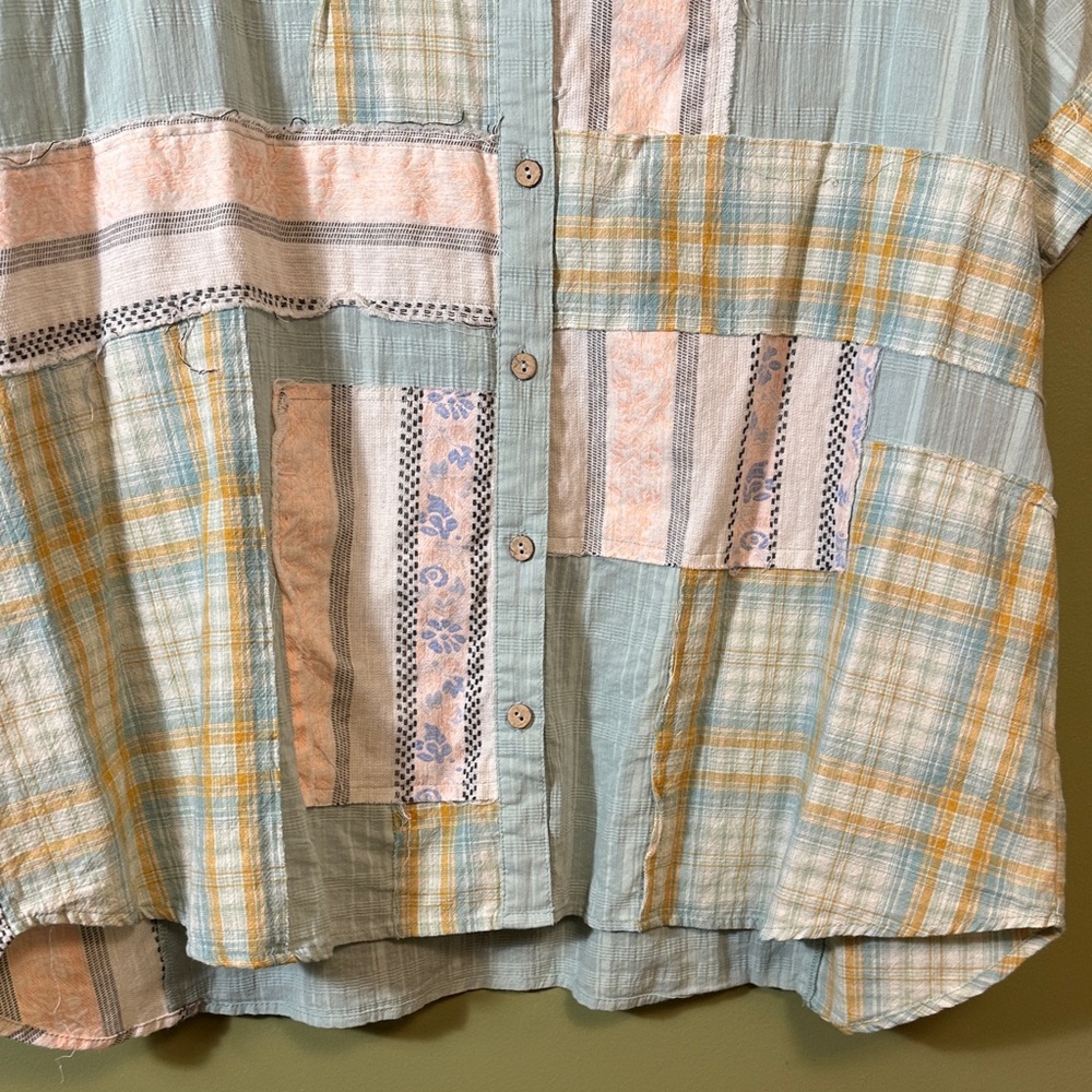 Gigio Multicolor Patchwork Button-Up Blouse Xl Ov… - image 4